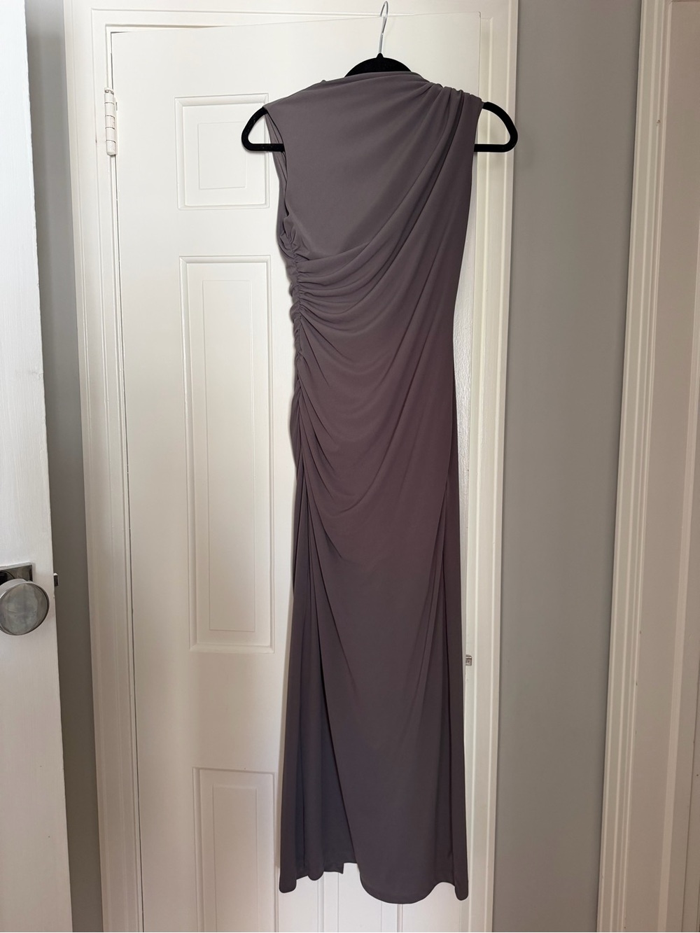 Zara One-Shoulder Draped Maxi Dress in Taupe USA small
